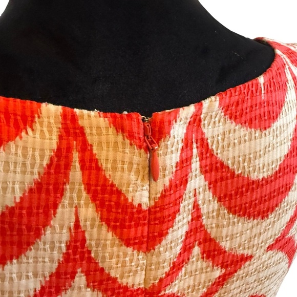 Taylor Orange and Cream A-Line Pleated Fit & Flare Midi Dress - Picture 4 of 11